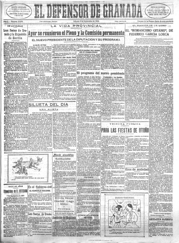 'El Defensor de Granada  : diario político independiente' - Año L Número 25876 Ed. Mañana - 1928 Septiembre 08
