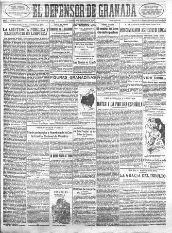 'El Defensor de Granada  : diario político independiente' - Año L Número 25878 Ed. Mañana - 1928 Septiembre 09