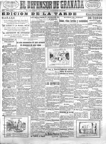 'El Defensor de Granada  : diario político independiente' - Año L Número 25879 Ed. Tarde - 1928 Septiembre 10