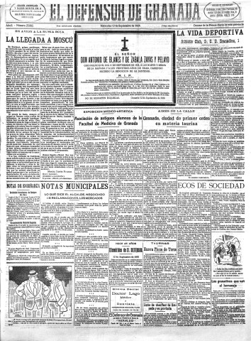 'El Defensor de Granada  : diario político independiente' - Año L Número 25882 Ed. Mañana - 1928 Septiembre 12