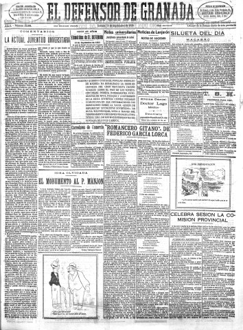 'El Defensor de Granada  : diario político independiente' - Año L Número 25888 Ed. Mañana - 1928 Septiembre 15