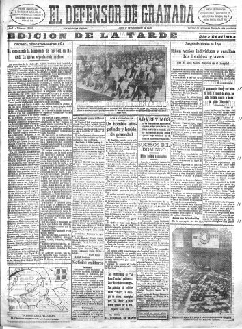 'El Defensor de Granada  : diario político independiente' - Año L Número 25891 Ed. Tarde - 1928 Septiembre 17
