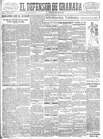 'El Defensor de Granada  : diario político independiente' - Año L Número 25893 Ed. Tarde - 1928 Septiembre 18