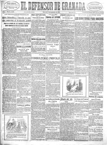 'El Defensor de Granada  : diario político independiente' - Año L Número 25894 Ed. Mañana - 1928 Septiembre 19