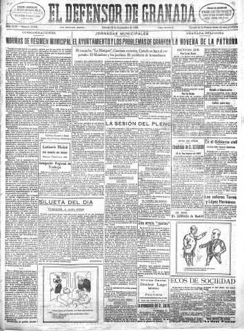 'El Defensor de Granada  : diario político independiente' - Año XLIX Número 25900 Ed. Mañana - 1928 Septiembre 22