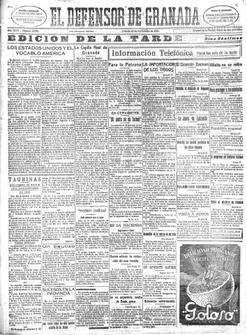 'El Defensor de Granada  : diario político independiente' - Año XLIX Número 25901 Ed. Tarde - 1928 Septiembre 22
