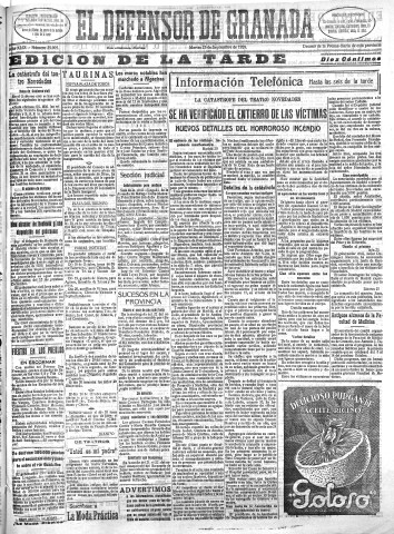 'El Defensor de Granada  : diario político independiente' - Año XLIX Número 25905 Ed. Tarde - 1928 Septiembre 25