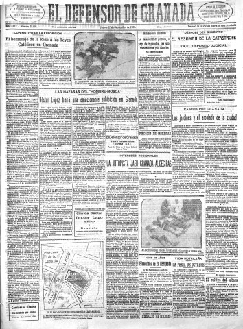 'El Defensor de Granada  : diario político independiente' - Año XLIX Número 25908 Ed. Mañana - 1928 Septiembre 27