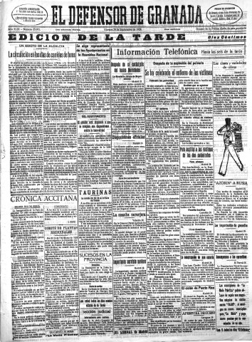 'El Defensor de Granada  : diario político independiente' - Año XLIX Número 25911 Ed. Tarde - 1928 Septiembre 28
