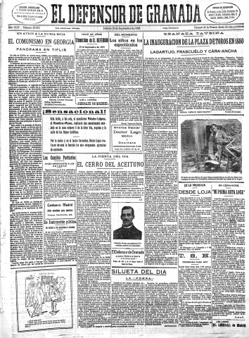 'El Defensor de Granada  : diario político independiente' - Año XLIX Número 25912 Ed. Mañana - 1928 Septiembre 29