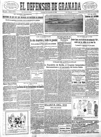 'El Defensor de Granada  : diario político independiente' - Año XLIX Número 25914 Ed. Mañana - 1928 Septiembre 30