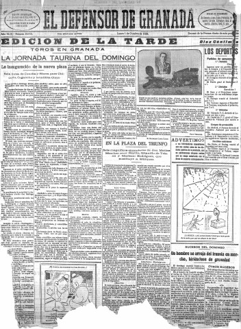 'El Defensor de Granada  : diario político independiente' - Año XLXI Número 25915 Ed. Tarde - 1928 Octubre 01
