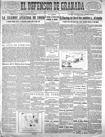 'El Defensor de Granada  : diario político independiente' - Año XLXI Número 25916 Ed. Mañana - 1928 Octubre 02