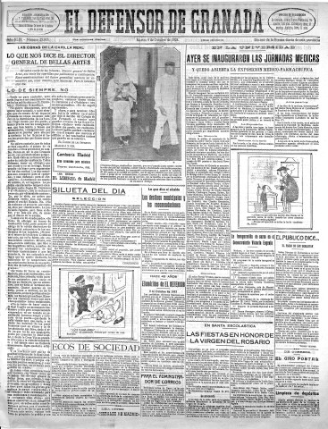 'El Defensor de Granada  : diario político independiente' - Año XLIX Número 25928 Ed. Mañana - 1928 Octubre 09