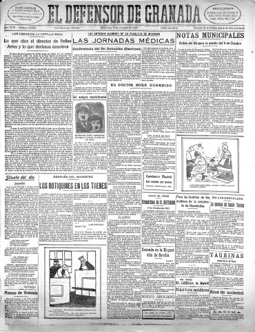 'El Defensor de Granada  : diario político independiente' - Año XLIX Número 25930 Ed. Mañana - 1928 Octubre 10