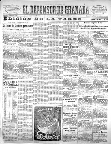 'El Defensor de Granada  : diario político independiente' - Año XLIX Número 25933 Ed. Tarde - 1928 Octubre 11