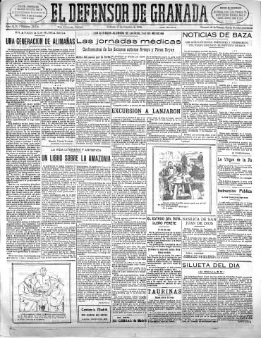 'El Defensor de Granada  : diario político independiente' - Año XLIX Número 25936 Ed. Mañana - 1928 Octubre 13