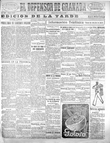 'El Defensor de Granada  : diario político independiente' - Año XLIX Número 25937 Ed. Tarde - 1928 Octubre 13