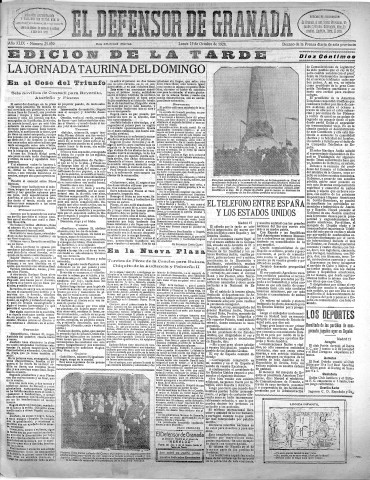 'El Defensor de Granada  : diario político independiente' - Año XLIX Número 25939 Ed. Tarde - 1928 Octubre 15