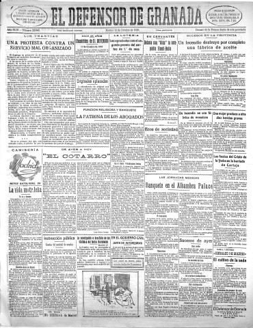'El Defensor de Granada  : diario político independiente' - Año XLIX Número 25940 Ed. Mañana - 1928 Octubre 16
