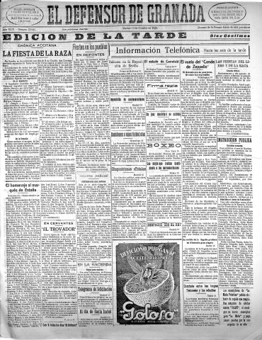 'El Defensor de Granada  : diario político independiente' - Año XLIX Número 25941 Ed. Tarde - 1928 Octubre 16