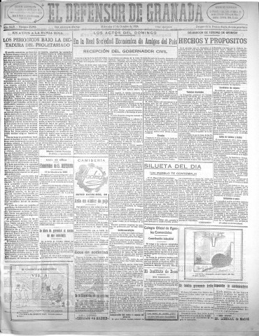'El Defensor de Granada  : diario político independiente' - Año XLIX Número 25942 Ed. Mañana - 1928 Octubre 17