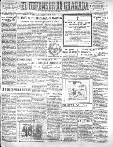 'El Defensor de Granada  : diario político independiente' - Año XLIX Número 25944 Ed. Mañana - 1928 Octubre 18