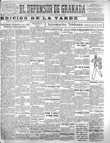 'El Defensor de Granada  : diario político independiente' - Año XLIX Número 25947 Ed. Tarde - 1928 Octubre 19