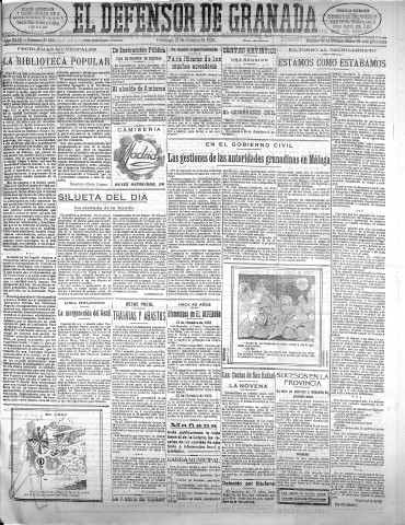 'El Defensor de Granada  : diario político independiente' - Año XLIX Número 25950 Ed. Mañana - 1928 Octubre 21