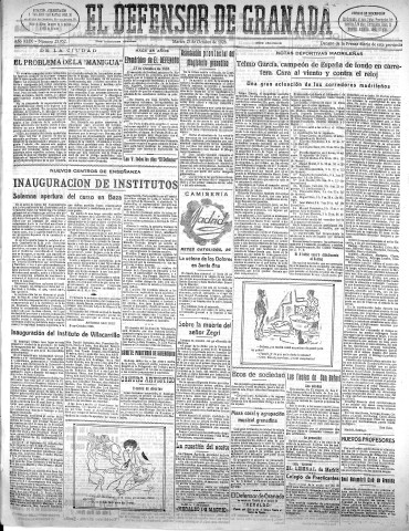 'El Defensor de Granada  : diario político independiente' - Año XLIX Número 25952 Ed. Mañana - 1928 Octubre 23