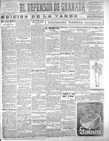 'El Defensor de Granada  : diario político independiente' - Año XLIX Número 25953 Ed. Tarde - 1928 Octubre 23