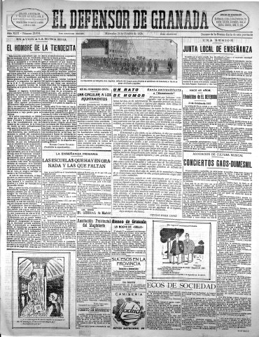 'El Defensor de Granada  : diario político independiente' - Año XLIX Número 25954 Ed. Mañana - 1928 Octubre 24