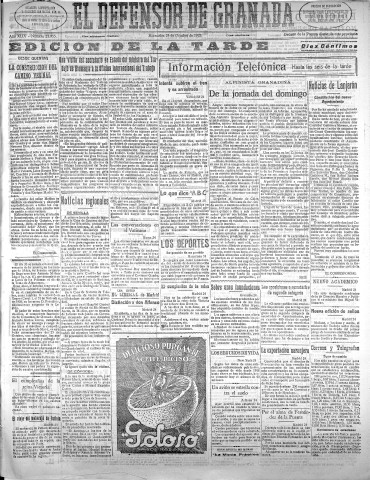'El Defensor de Granada  : diario político independiente' - Año XLIX Número 25955 Ed. Tarde - 1928 Octubre 24