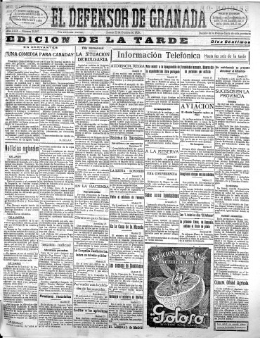 'El Defensor de Granada  : diario político independiente' - Año XLIX Número 25957 Ed. Tarde - 1928 Octubre 25