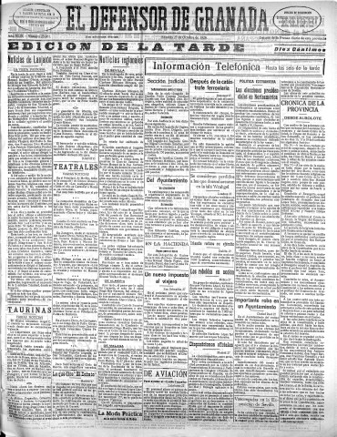'El Defensor de Granada  : diario político independiente' - Año XLIX Número 25961 Ed. Tarde - 1928 Octubre 27