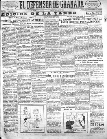 'El Defensor de Granada  : diario político independiente' - Año XLIX Número 25963 Ed. Tarde - 1928 Octubre 29