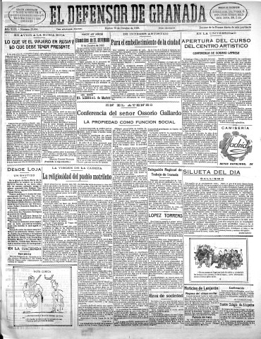 'El Defensor de Granada  : diario político independiente' - Año XLIX Número 25964 Ed. Mañana - 1928 Octubre 30