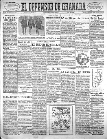 'El Defensor de Granada  : diario político independiente' - Año XLIX Número 25970 Ed. Mañana - 1928 Noviembre 02