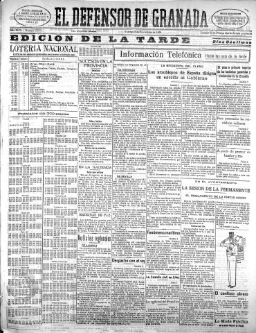 'El Defensor de Granada  : diario político independiente' - Año XLIX Número 25971 Ed. Tarde - 1928 Noviembre 02