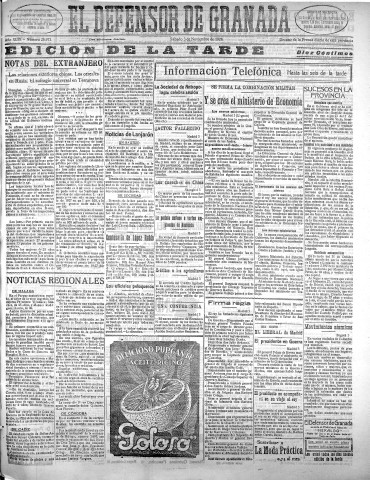 'El Defensor de Granada  : diario político independiente' - Año XLIX Número 25973 Ed. Tarde - 1928 Noviembre 03