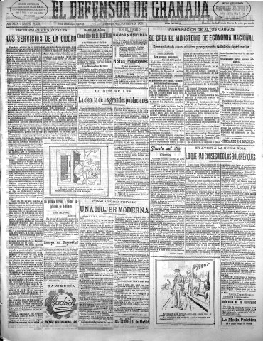 'El Defensor de Granada  : diario político independiente' - Año XLIX Número 25974 Ed. Mañana - 1928 Noviembre 04