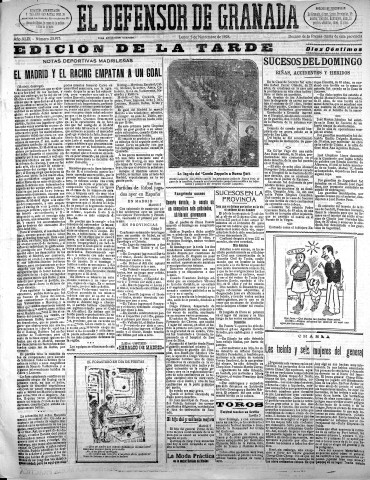 'El Defensor de Granada  : diario político independiente' - Año XLIX Número 25975 Ed. Tarde - 1928 Noviembre 05