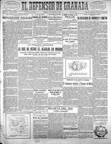 'El Defensor de Granada  : diario político independiente' - Año XLIX Número 25978 Ed. Mañana - 1928 Noviembre 07