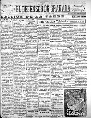 'El Defensor de Granada  : diario político independiente' - Año XLIX Número 25979 Ed. Tarde - 1928 Noviembre 07