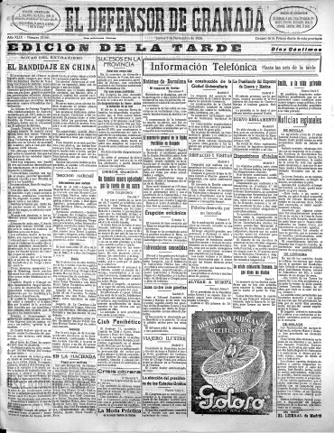 'El Defensor de Granada  : diario político independiente' - Año XLIX Número 25981 Ed. Tarde - 1928 Noviembre 08