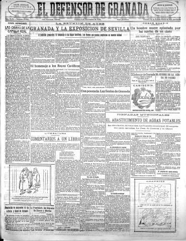 'El Defensor de Granada  : diario político independiente' - Año XLIX Número 25982 Ed. Mañana - 1928 Noviembre 09