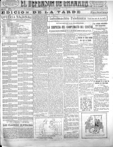 'El Defensor de Granada  : diario político independiente' - Año XLIX Número 25987 Ed. Tarde - 1928 Noviembre 12