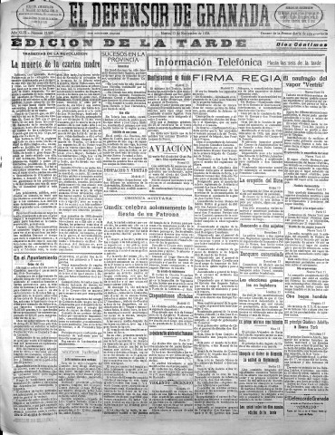 'El Defensor de Granada  : diario político independiente' - Año XLIX Número 25989 Ed. Tarde - 1928 Noviembre 13