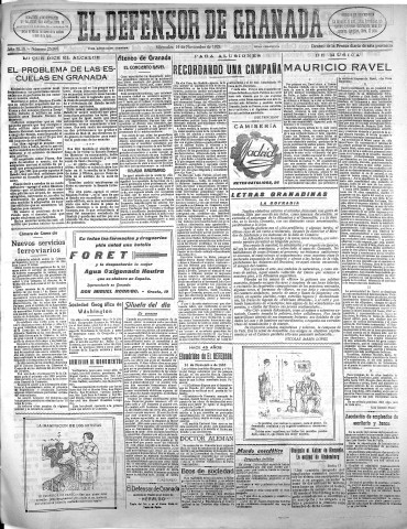 'El Defensor de Granada  : diario político independiente' - Año XLIX Número 25990 Ed. Mañana - 1928 Noviembre 14