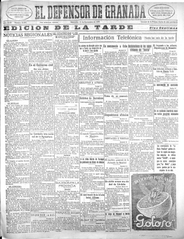 'El Defensor de Granada  : diario político independiente' - Año XLIX Número 25991 Ed. Tarde - 1928 Noviembre 14